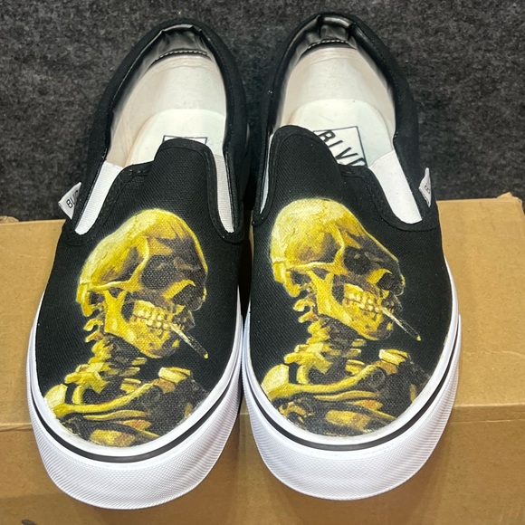 BLVD Shoes - Vincent Van Gogh Smoking Skull BLVD Original Slip On Shoes Size 8.5 W/ 7 M